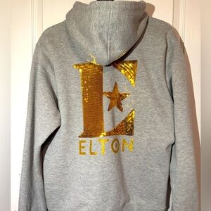 Elton John Sweatshirt Mens M Farewell Yellow Brick Road Tour Hoodie Sequin Gray